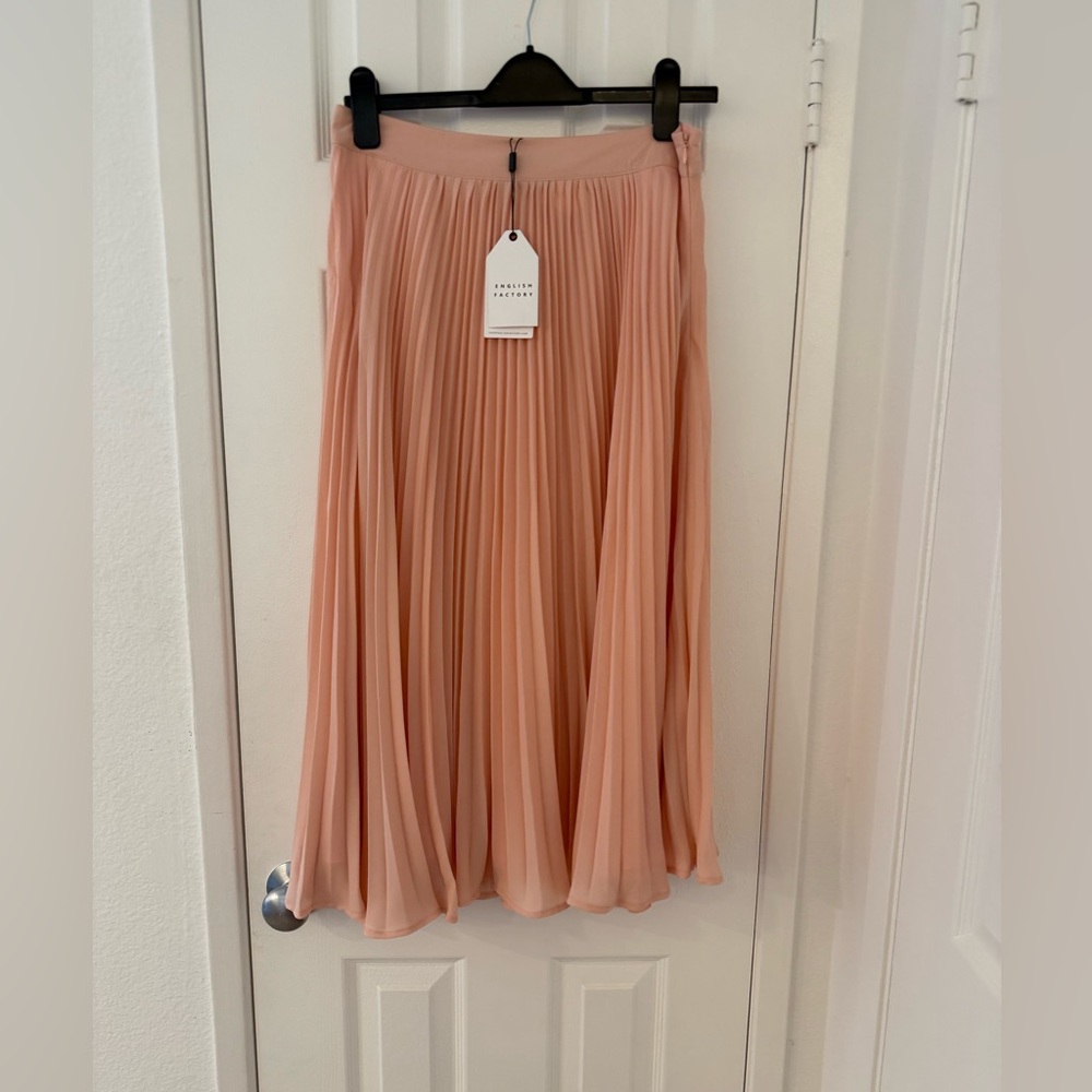 English Factory Khaki Rose Midi Long Pleated Skirt, L, NWT!